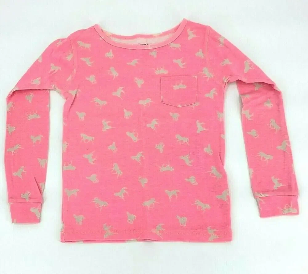 Carters Girls Pink Print Top Pjs Thermal Long Sleeve Sleepwear Size 7
